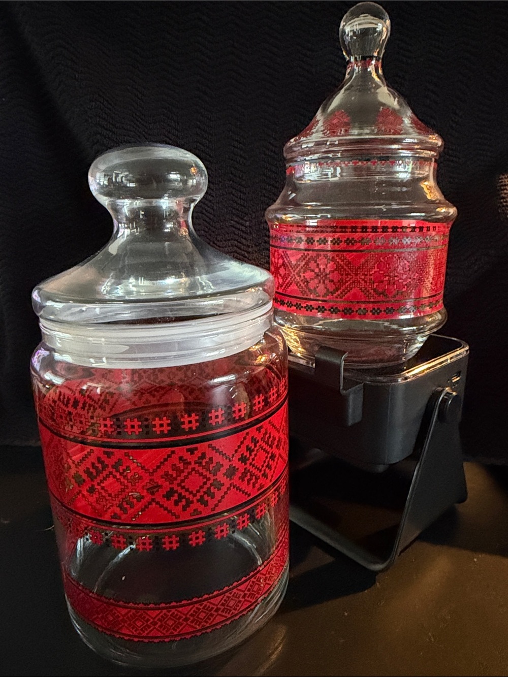 Set Of 2 Vintage Ukrainian Design Apothecary Jars/ Candy
Canisters With Lids